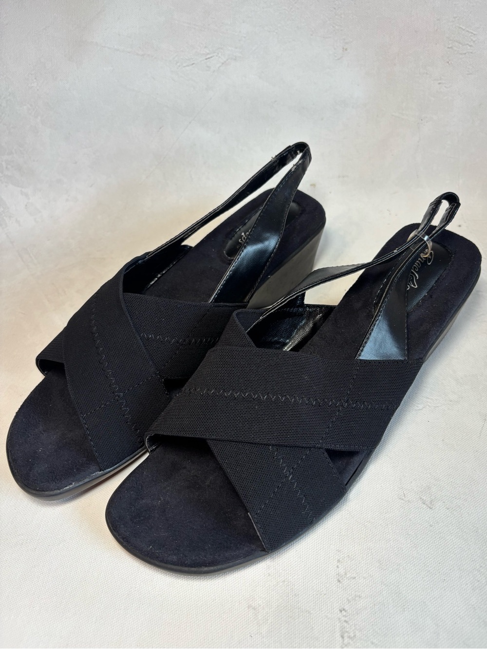 Angel Step Women’s Black Slingback Crisscross Wedge comfort Sandals, 10 Wide